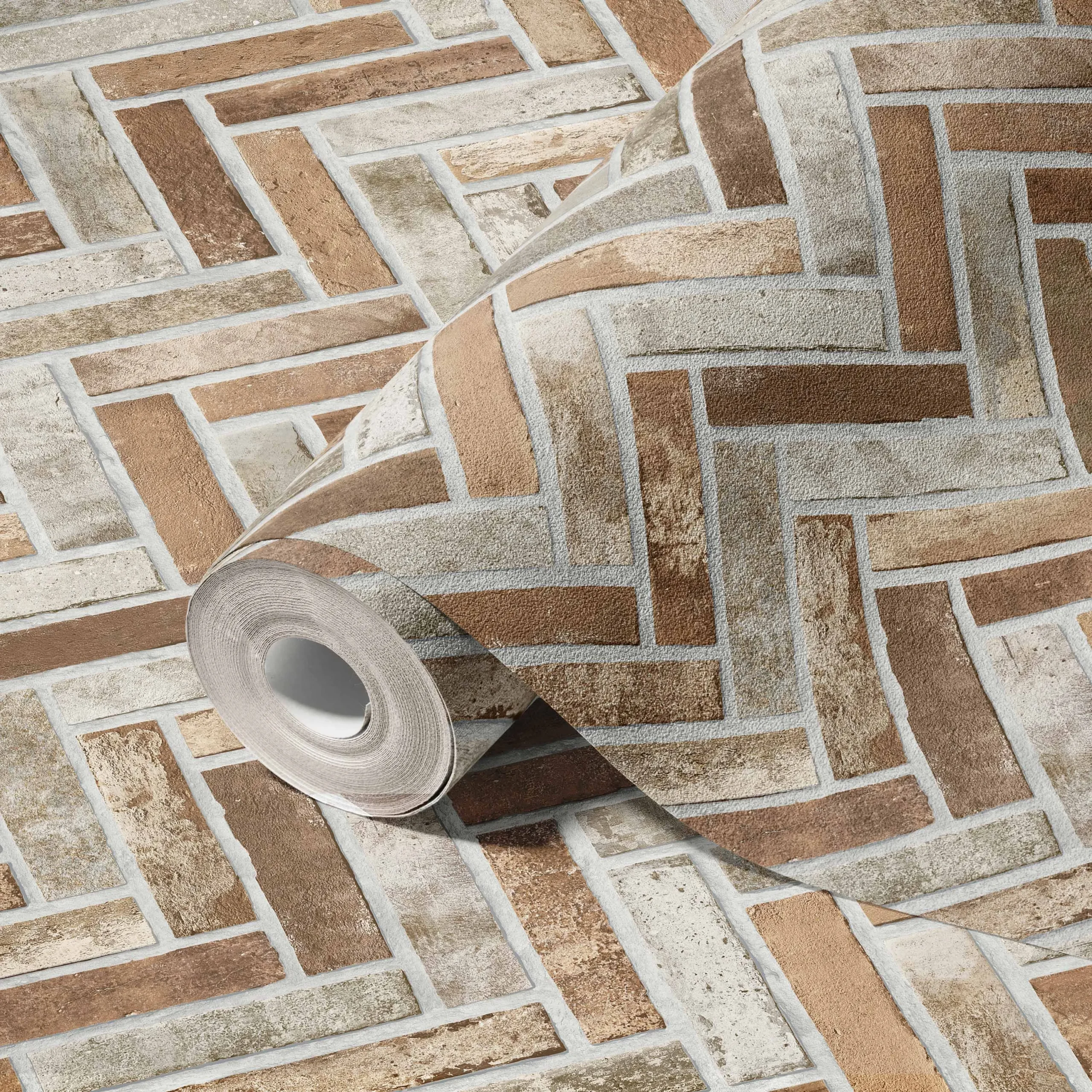 Tan Embossed Wallpaper – Chevron Reflection (23105-3)